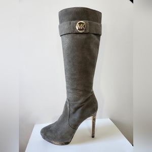 MICHAEL KORS SUEDE SNAKESKIN TRIMMED HEELED BOOTS